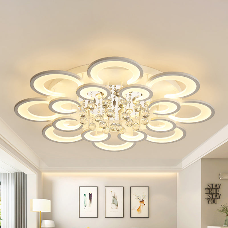 Contemporary Acrylic Flush Mount Ceiling Light With Crystal Drop - Multi-Layer Circular Design