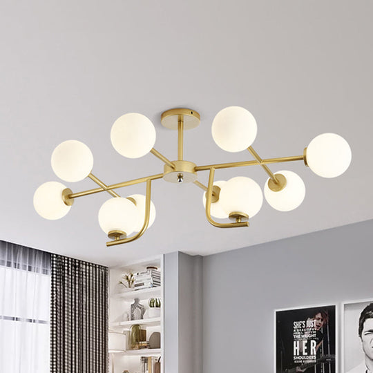 Modern 6/10-Head Metal Semi Flush Mount Ceiling Light with Globe Glass Shade - Gold Finish for Living Room