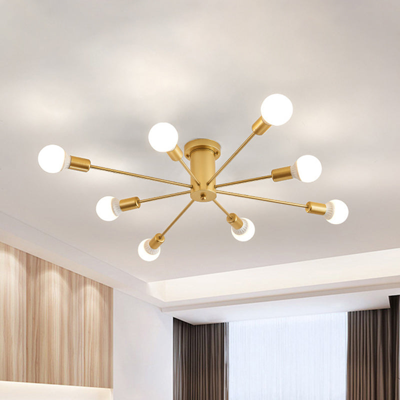 Contemporary Gold Starburst Ceiling Chandelier - Flush Mount Light for Bedroom (6/8/10 Heads)