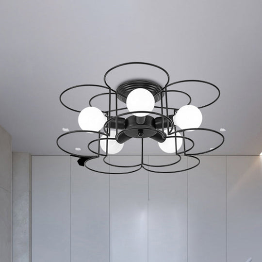 Modern Black/White Iron Frame Semi Flush Mount Chandelier - 5 Lights - Bedroom Ceiling Lighting