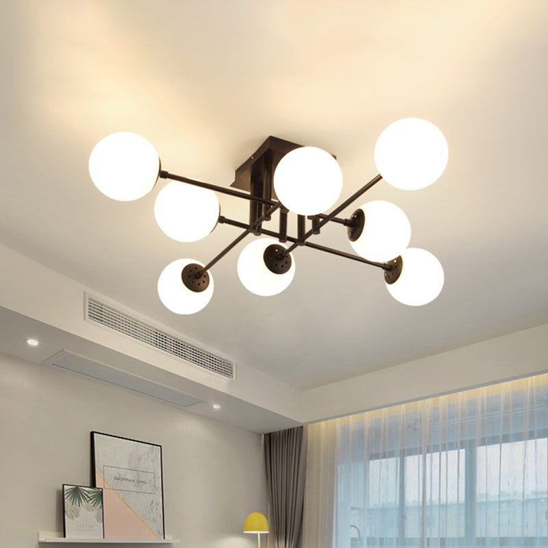 Nordic Metal Crossed Lines Semi Flush Ceiling Light - Black Flush Mount with Glass Shade - 3/8/12 Heads - Ideal for Living Room