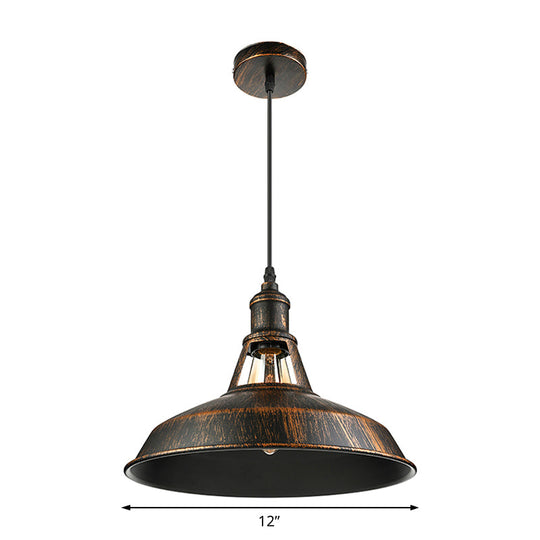 Vintage Aged Silver/Rust Barn Pendant Light | Wrought Iron 1-Light 10.5/12/15 Diameter