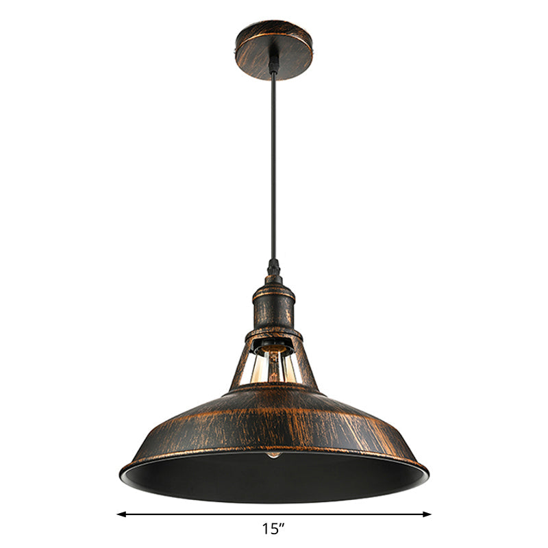 Vintage Aged Silver/Rust Barn Pendant Light | Wrought Iron 1-Light 10.5/12/15 Diameter