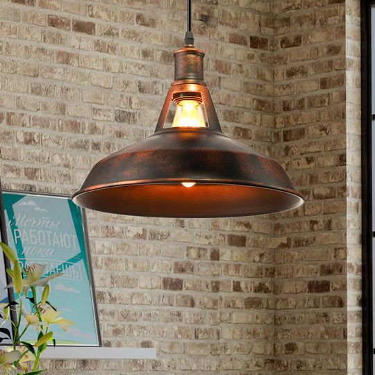 Rustic Metal Pendant Light Fixture With Adjustable Cord - Barn Shade 1 Bulb Various Widths Rust / 12