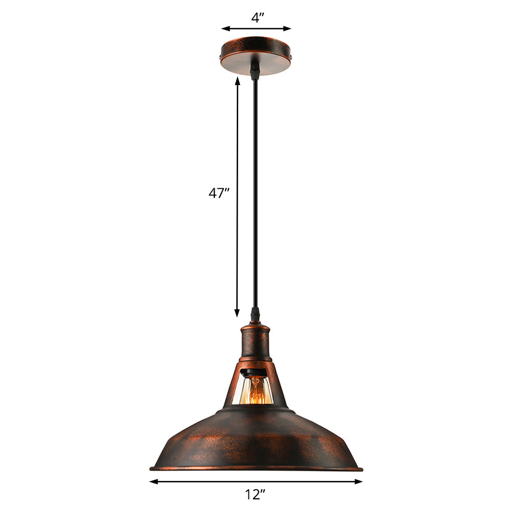 Rustic Metal Pendant Light Fixture With Adjustable Cord - Barn Shade 1 Bulb Various Widths