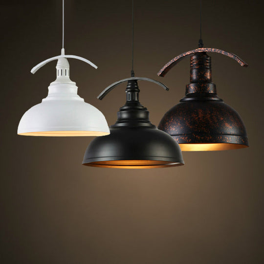 Adjustable Industrial Bowl Pendant Light with Metal Suspension - Rust/White/Black