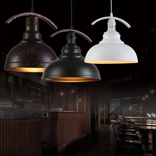 Adjustable Industrial Bowl Pendant Light with Metal Suspension - Rust/White/Black