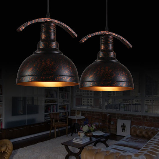 Adjustable Industrial Bowl Pendant Light with Metal Suspension - Rust/White/Black