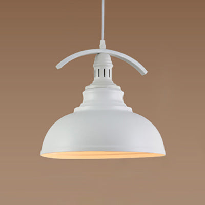 1-Light Industrial Pendant In Rust/White/Black With Adjustable 39 Cord - Metal Bowl Shade White