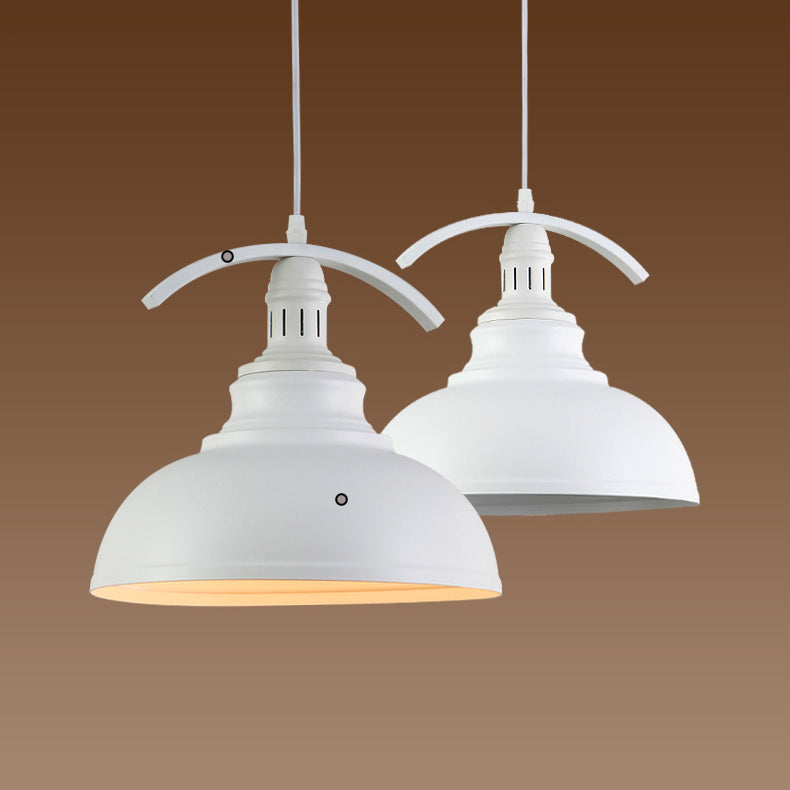 1-Light Industrial Pendant In Rust/White/Black With Adjustable 39 Cord - Metal Bowl Shade