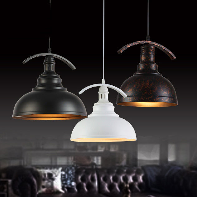 Adjustable Industrial Bowl Pendant Light with Metal Suspension - Rust/White/Black