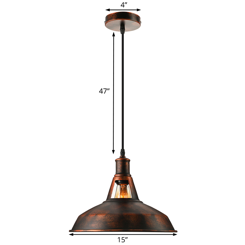 Rustic Metal Pendant Light Fixture With Adjustable Cord - Barn Shade 1 Bulb Various Widths