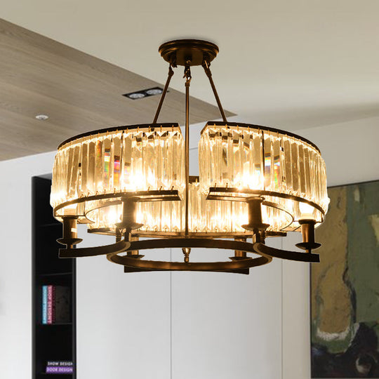 Contemporary Crystal Chandelier: Drum Shape 6/8/10 Lights Black/Gold Hanging Pendant Lamp