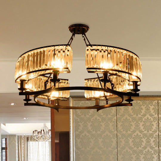 Contemporary Crystal Chandelier: Drum Shape 6/8/10 Lights Black/Gold Hanging Pendant Lamp