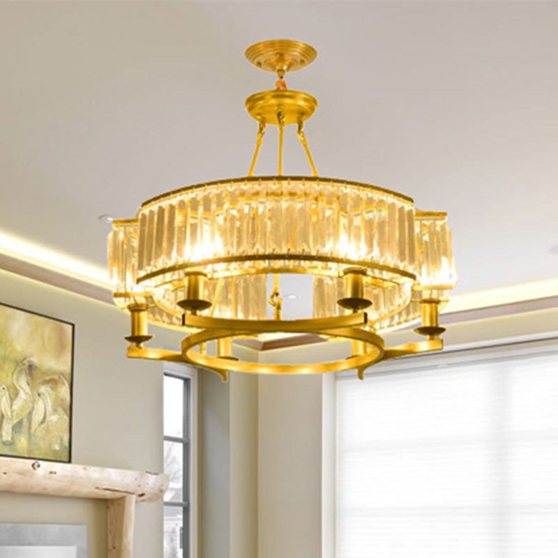 Contemporary Crystal Chandelier: Drum Shape 6/8/10 Lights Black/Gold Hanging Pendant Lamp