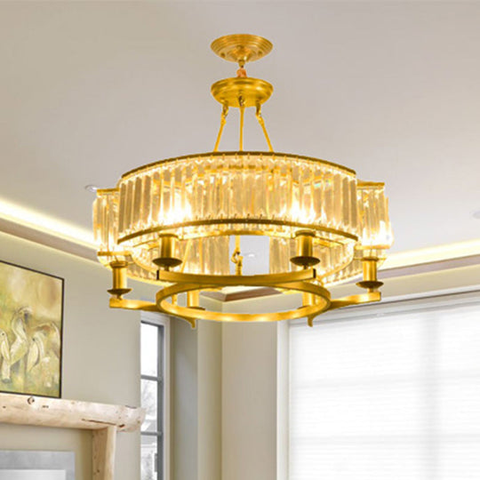 Contemporary Crystal Chandelier: Drum Shape 6/8/10 Lights Black/Gold Hanging Pendant Lamp