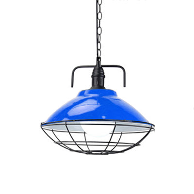 Industrial Black/Blue Metal Dome Hanging Lamp - 11/14 Diameter 1 Light Pendant Lighting With Wire