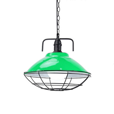 Industrial Black/Blue Metal Dome Hanging Lamp - 11/14 Diameter 1 Light Pendant Lighting With Wire