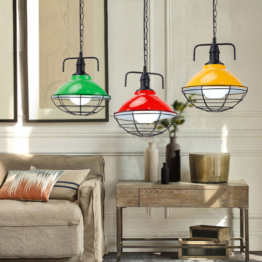 Industrial Black/Blue Metal Dome Hanging Lamp - 11/14 Diameter 1 Light Pendant Lighting With Wire