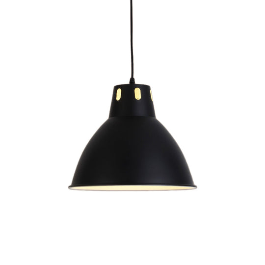 Adjustable Industrial Pendant Light with Metallic Black and White Dome Shade