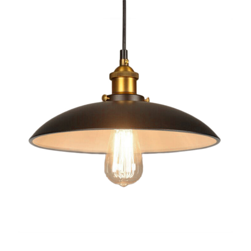 Vintage Style Iron Pendant Lighting for Restaurants - Bowl Shade, 1 Light, Black Finish - Sizes: 12"/16