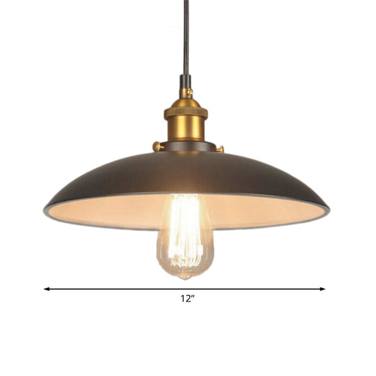 Vintage Style Iron Pendant Lighting for Restaurants - Bowl Shade, 1 Light, Black Finish - Sizes: 12"/16