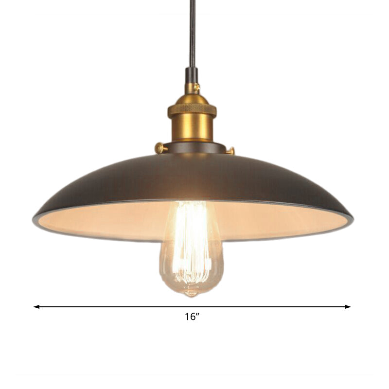 Vintage Style Iron Pendant Lighting for Restaurants - Bowl Shade, 1 Light, Black Finish - Sizes: 12"/16