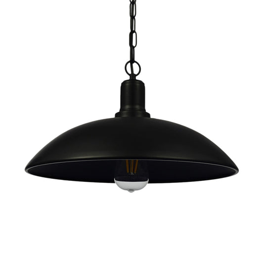 12.5"/16" W Loft Style Hanging Pendant Lamp with Bowl Shade, Adjustable Chain - Metallic and Black Finish