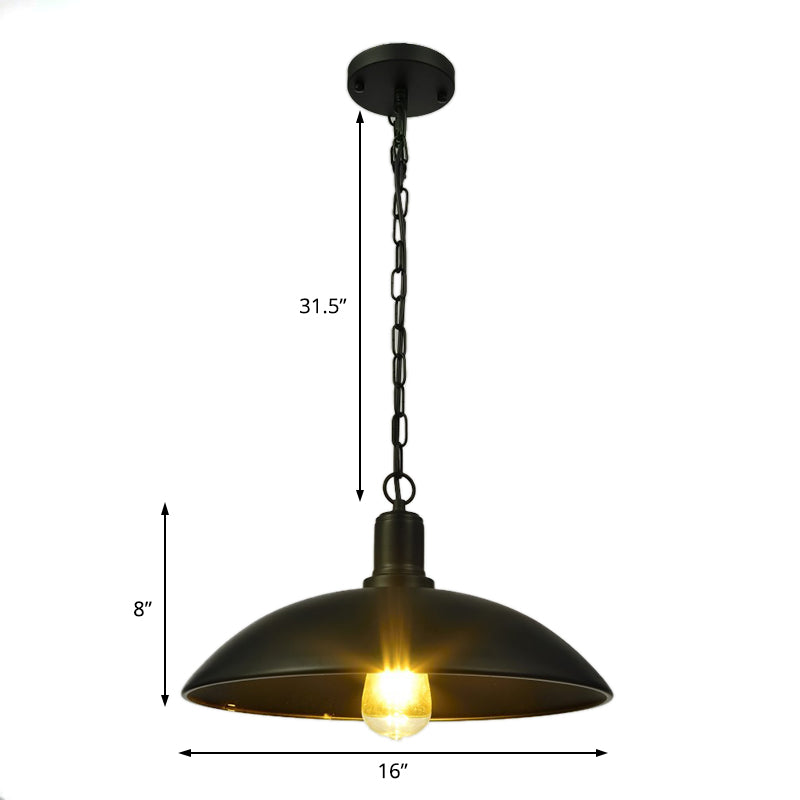 12.5"/16" W Loft Style Hanging Pendant Lamp with Bowl Shade, Adjustable Chain - Metallic and Black Finish