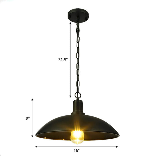 12.5"/16" W Loft Style Hanging Pendant Lamp with Bowl Shade, Adjustable Chain - Metallic and Black Finish