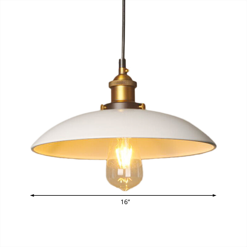 Retro Style Metal Saucer Suspension Light 12/16 Diameter 1-Light White Ceiling Fixture For Dining