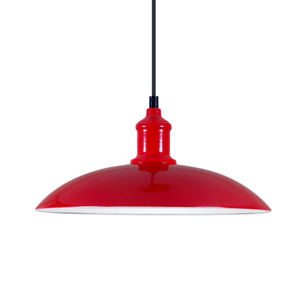 Metal Industrial Hanging Pendant Light - Green/Red Bowl Design, 1 Light, 12.5"/16" Width - Ideal for Living Room Ceiling