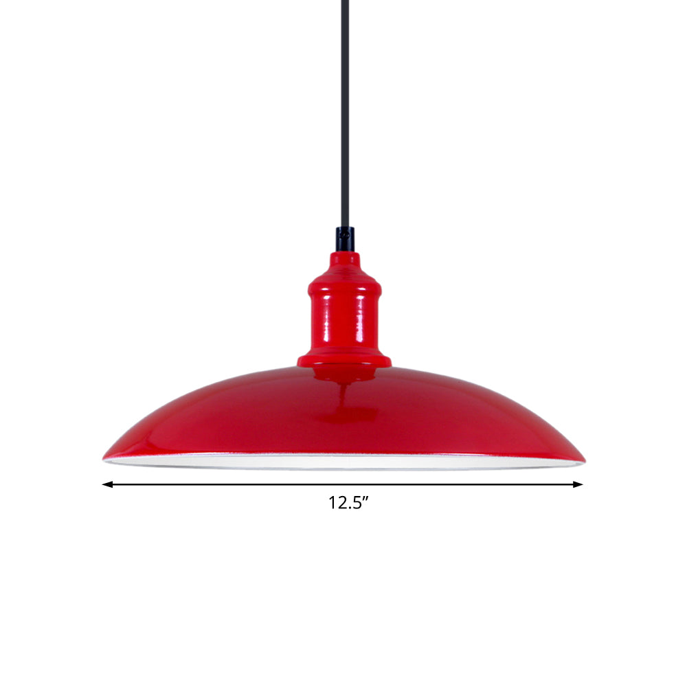 Metal Industrial Hanging Pendant Light - Green/Red Bowl Design, 1 Light, 12.5"/16" Width - Ideal for Living Room Ceiling