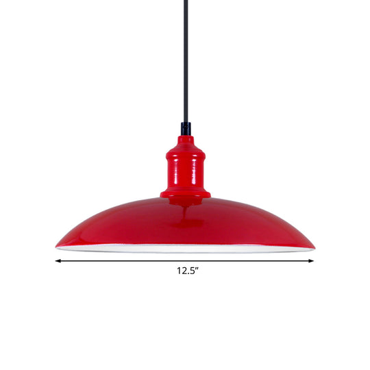 Metal Industrial Hanging Pendant Light - Green/Red Bowl Design, 1 Light, 12.5"/16" Width - Ideal for Living Room Ceiling