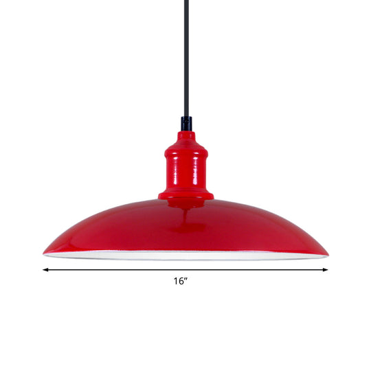 Metal Industrial Hanging Pendant Light - Green/Red Bowl Design, 1 Light, 12.5"/16" Width - Ideal for Living Room Ceiling