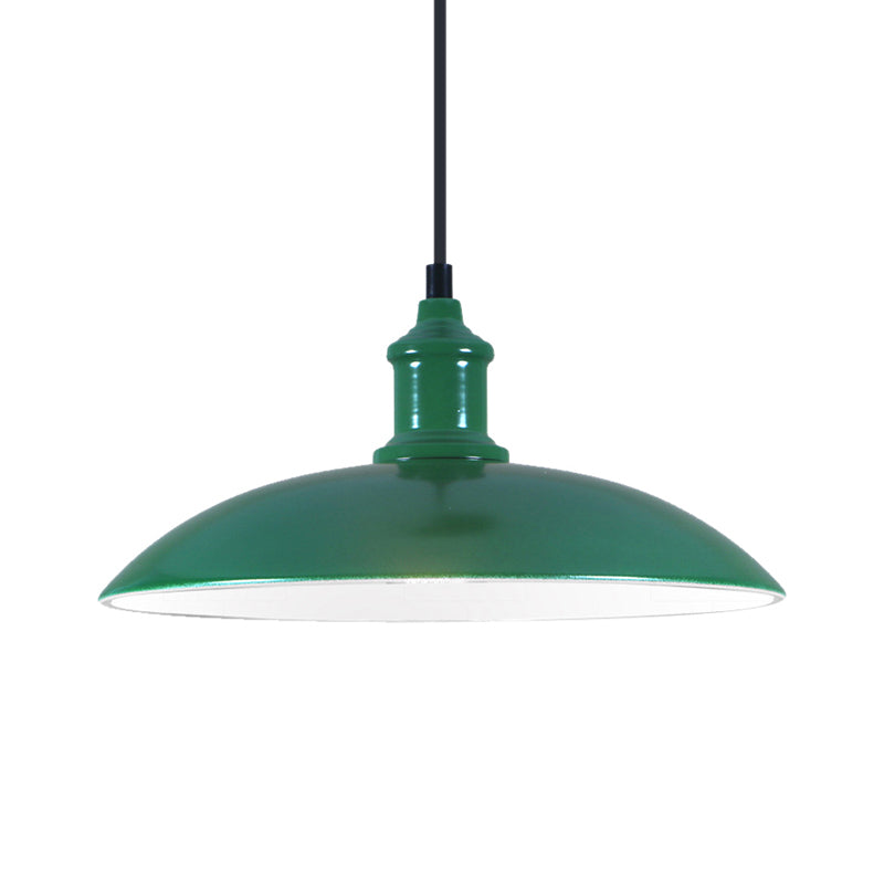 Metal Industrial Hanging Pendant Light - Green/Red Bowl Design, 1 Light, 12.5"/16" Width - Ideal for Living Room Ceiling