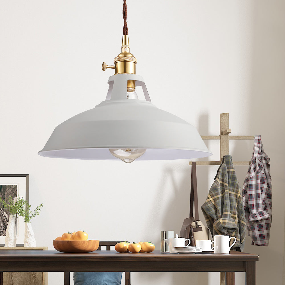 Industrial Style Barn Pendant Lamp - Black/White Metallic Ceiling Light For Kitchen White