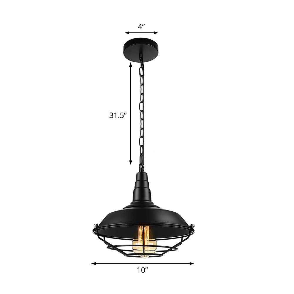 Retro Wire Guard Pendant Light With Barn Shade - 1 Hanging Fixture In Black/Bronze/Rust For Kitchen