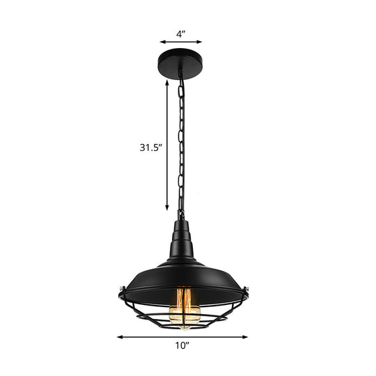 Retro Wire Guard Pendant Light With Barn Shade - 1 Hanging Fixture In Black/Bronze/Rust For Kitchen