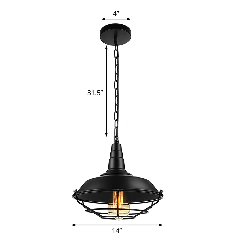 Retro Wire Guard Pendant Light With Barn Shade - 1 Hanging Fixture In Black/Bronze/Rust For Kitchen