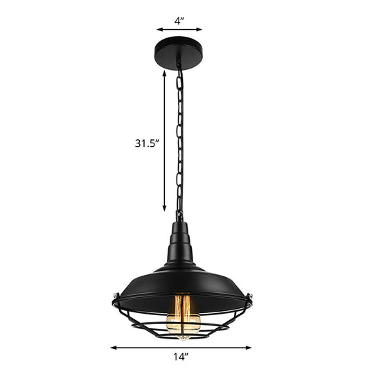 Retro Wire Guard Pendant Light With Barn Shade - 1 Hanging Fixture In Black/Bronze/Rust For Kitchen