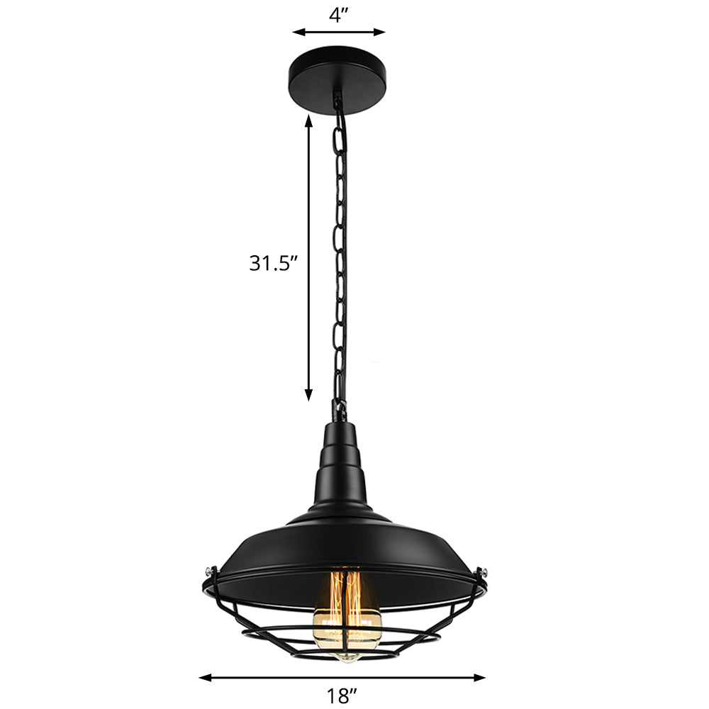 Vintage Wire Guard Pendant Light with Barn Shade - 10"/14"/18" Wide - Black/Bronze/Rust - Metal Hanging Fixture for Kitchen