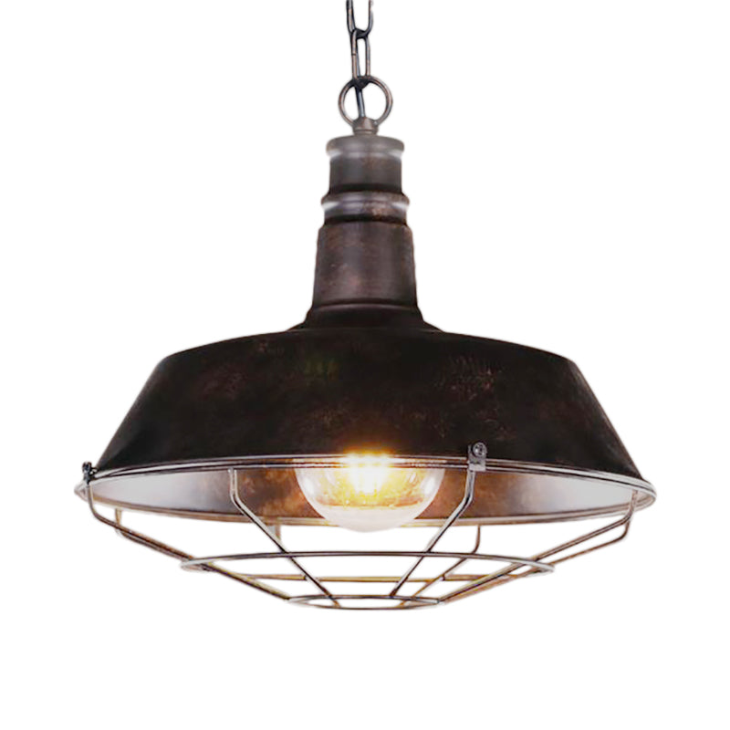 Retro Wire Guard Pendant Light With Barn Shade - 1 Hanging Fixture In Black/Bronze/Rust For Kitchen