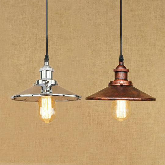 Retro-Style Conical Pendant Light With Adjustable Height Metal Chrome/Rust Finish