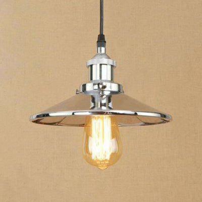 Retro Style Metal Chrome/Rust Finish Hanging Ceiling Light - Conical Pendant Lighting (1 Light, Height Adjustable)