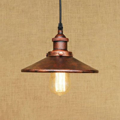 Retro-Style Conical Pendant Light With Adjustable Height Metal Chrome/Rust Finish Rust