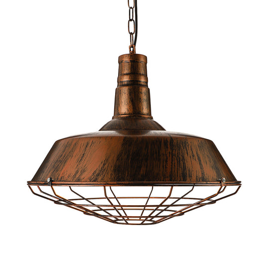 Vintage Wire Guard Pendant Light with Barn Shade - 10"/14"/18" Wide - Black/Bronze/Rust - Metal Hanging Fixture for Kitchen