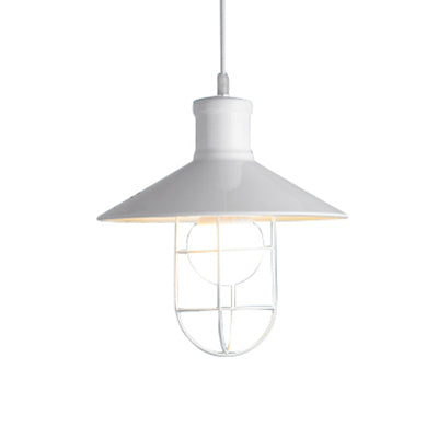 Nautical Cone Ceiling Light With Wire Guard - Rust/White Hanging Pendant White