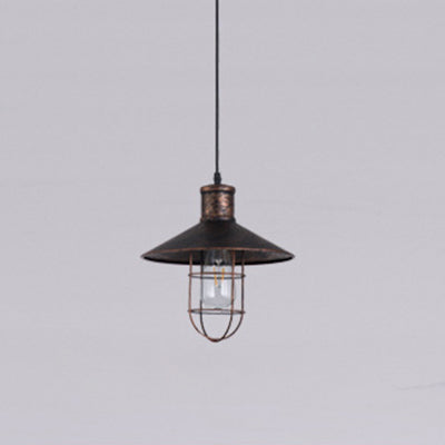 Nautical Style Cone Ceiling Light with Wire Guard - Rust/White Hanging Pendant