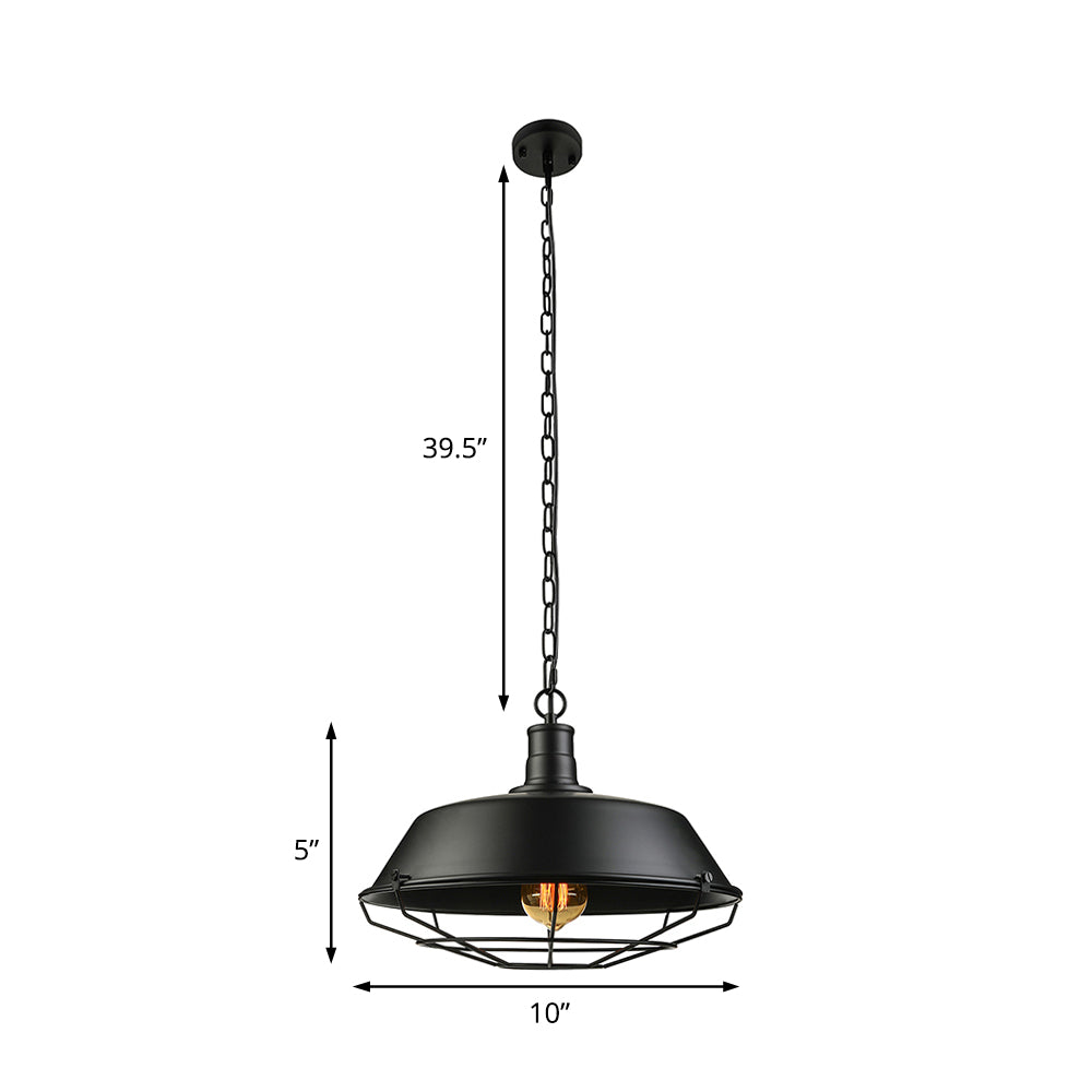 Farmhouse Barn Ceiling Light Fixture With Cage Shade - Metallic Pendant Lamp In Black (1 Bulb